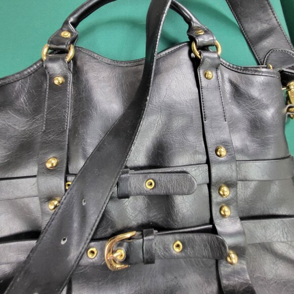 Sony brand black faux leather computer bag with gold hardware north-south style - Picture 6 of 10